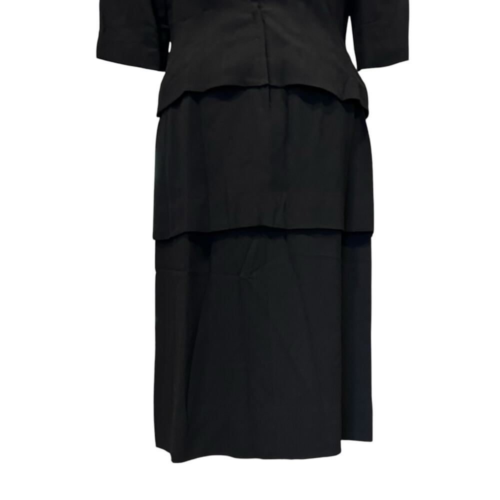 Vintage 60s Black Peplum Midi Dress Bateau Neck 3/4 Sleeve Size 8 - Picture 14 of 16